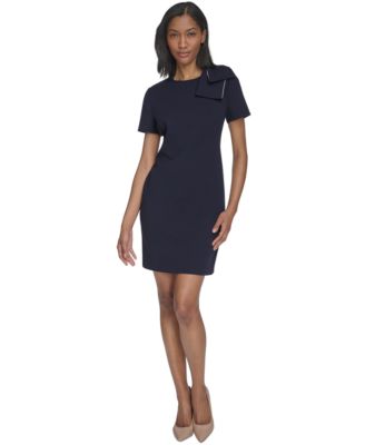 Halston - Women's Bow-Shoulder Short-Sleeve Shift Dress