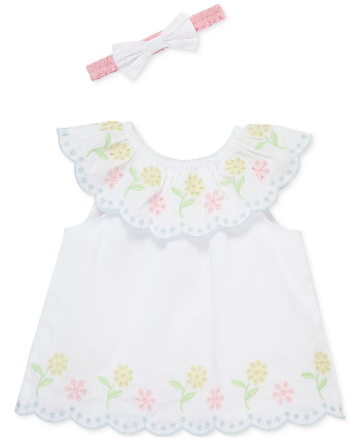 Shop Little Me Baby Girls 3-pc. Cotton Eyelet Tunic, Shorts & Headband Set In White,pink