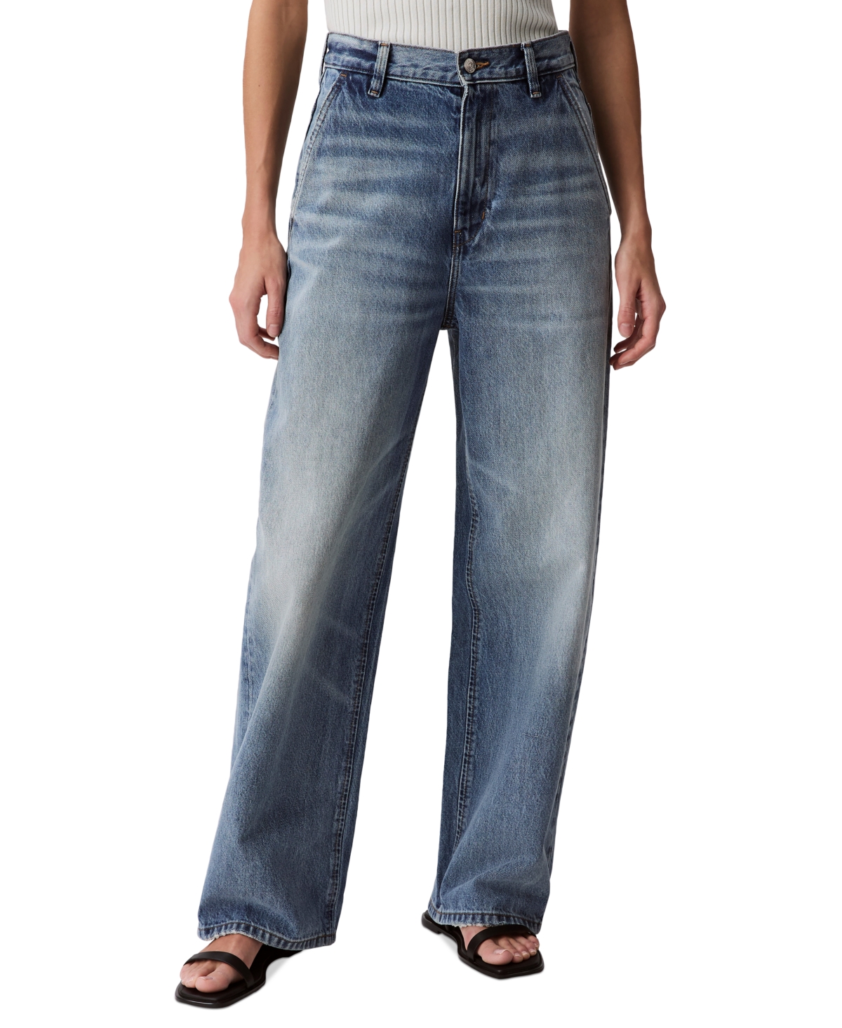 Shop Calvin Klein Jeans Est.1978 Women's High Rise Barrel-leg Rigid Jeans In Gold Dust