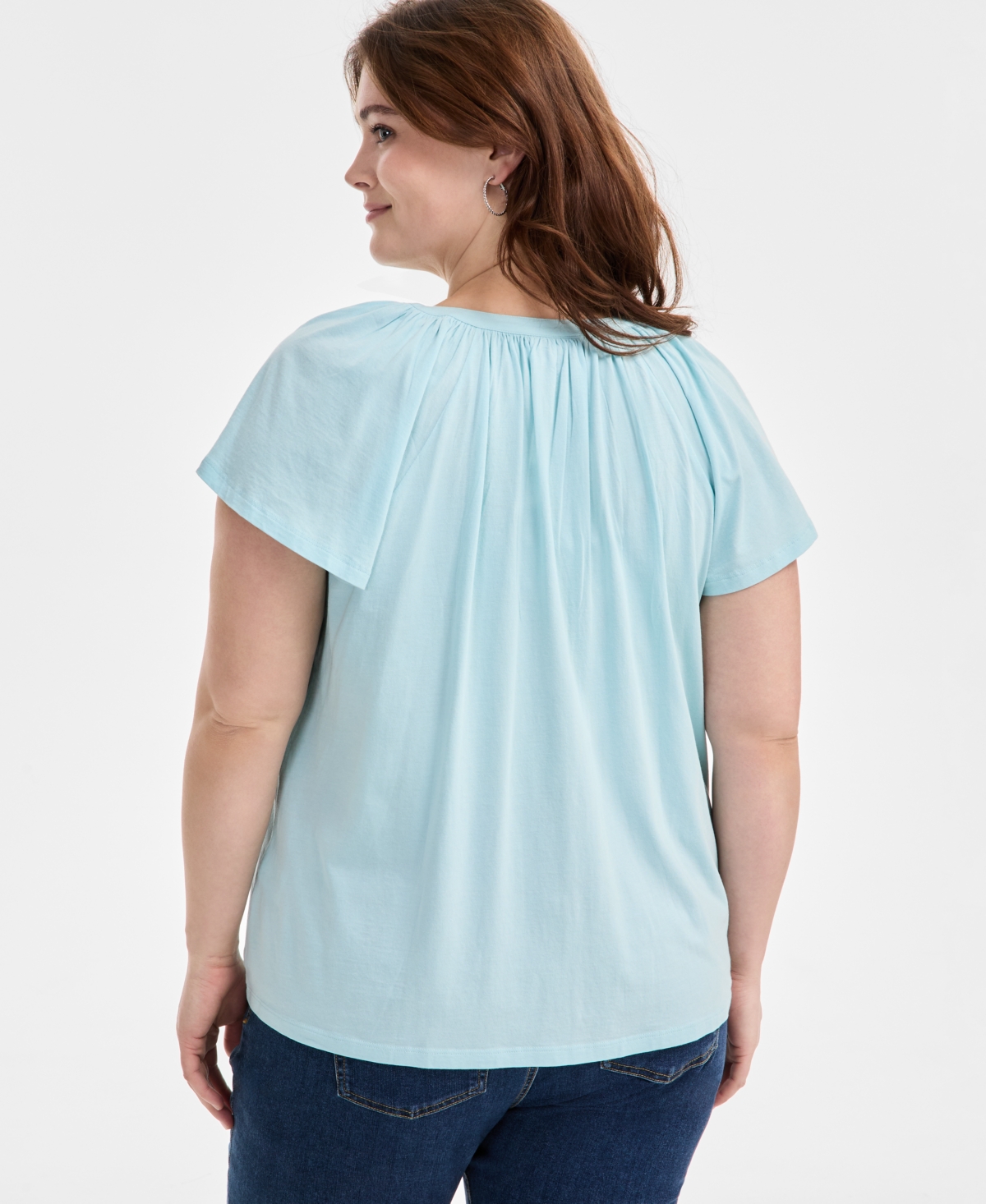 Style & Co Plus Size Flutter-sleeve Top, Exclusively At Macy's In Aqua Water