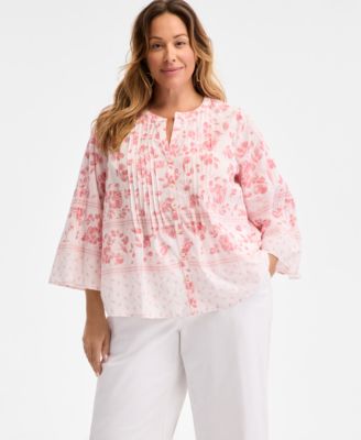 Style & Co - Plus Size Floral Voile Pintucked Top