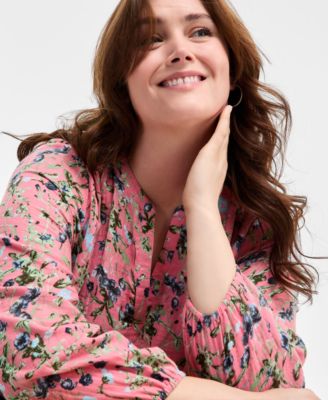 Plus Size Floral-Print Blouse, Exclusively at Macy's