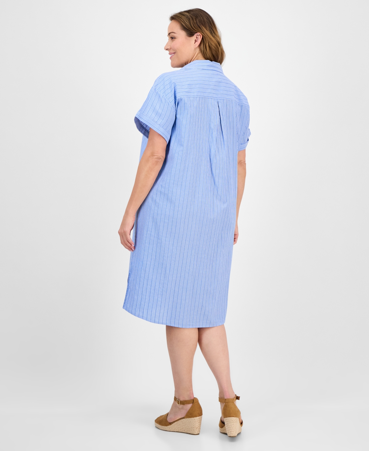 Style & Co Women's Cotton Printed Popover Shirtdress, Exclusively At Macy's In Blue