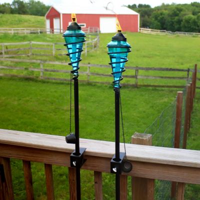 Outdoor Adjustable Height Glass and Metal Swirl Patio and Lawn Torch Set