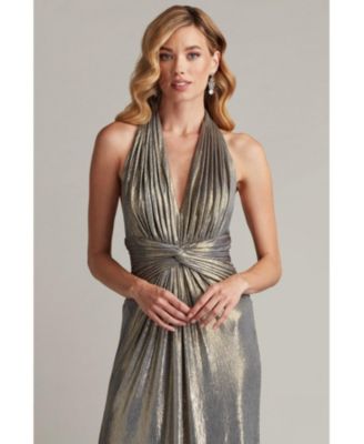 Women's Mona Pleated Metallic Halter Gown