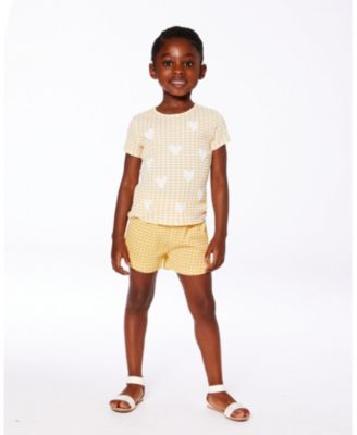 Big Girls Crinkle Top With Applique Pale Yellow And White