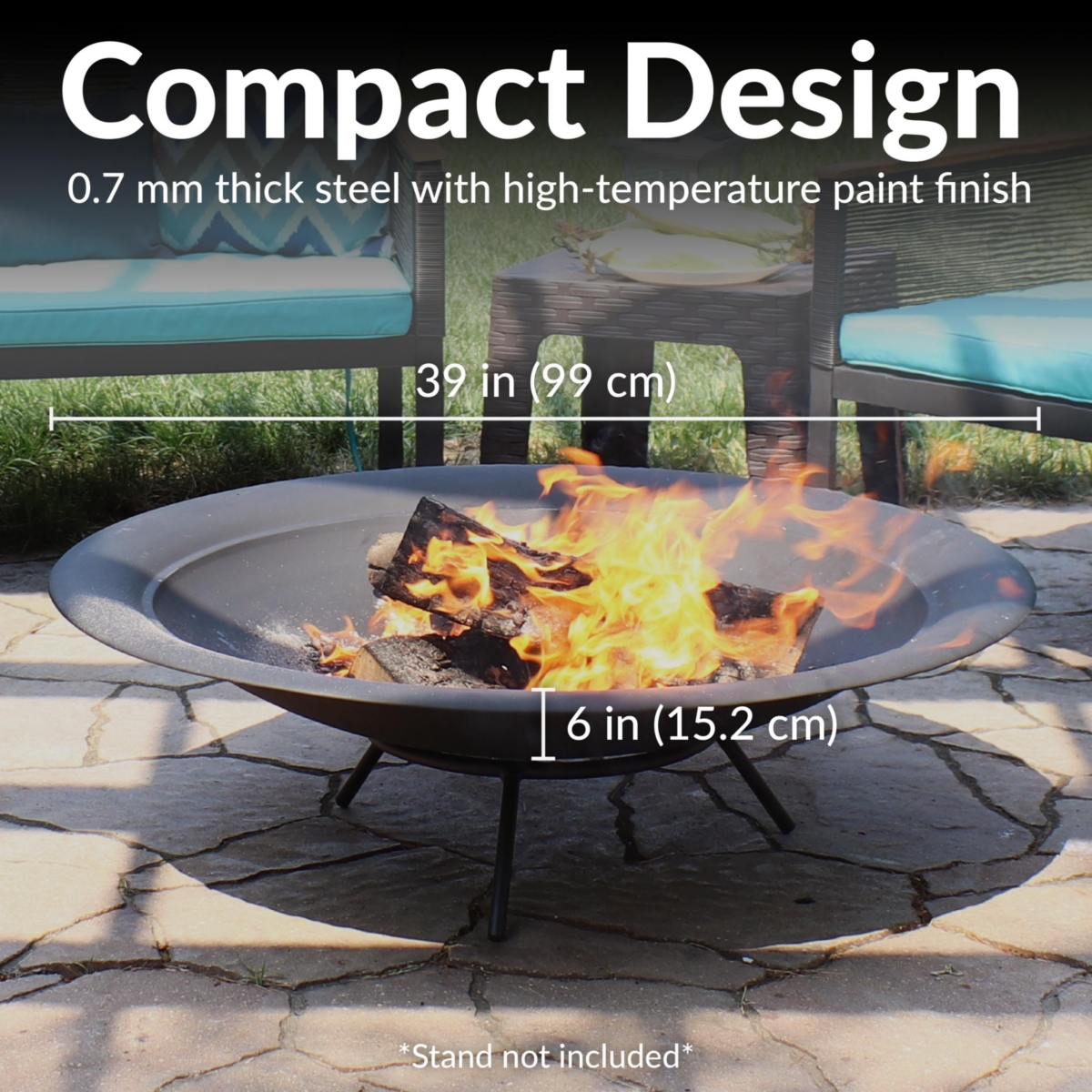 Outdoor Replacement Steel Fire Pit Bowl with Spark Screen