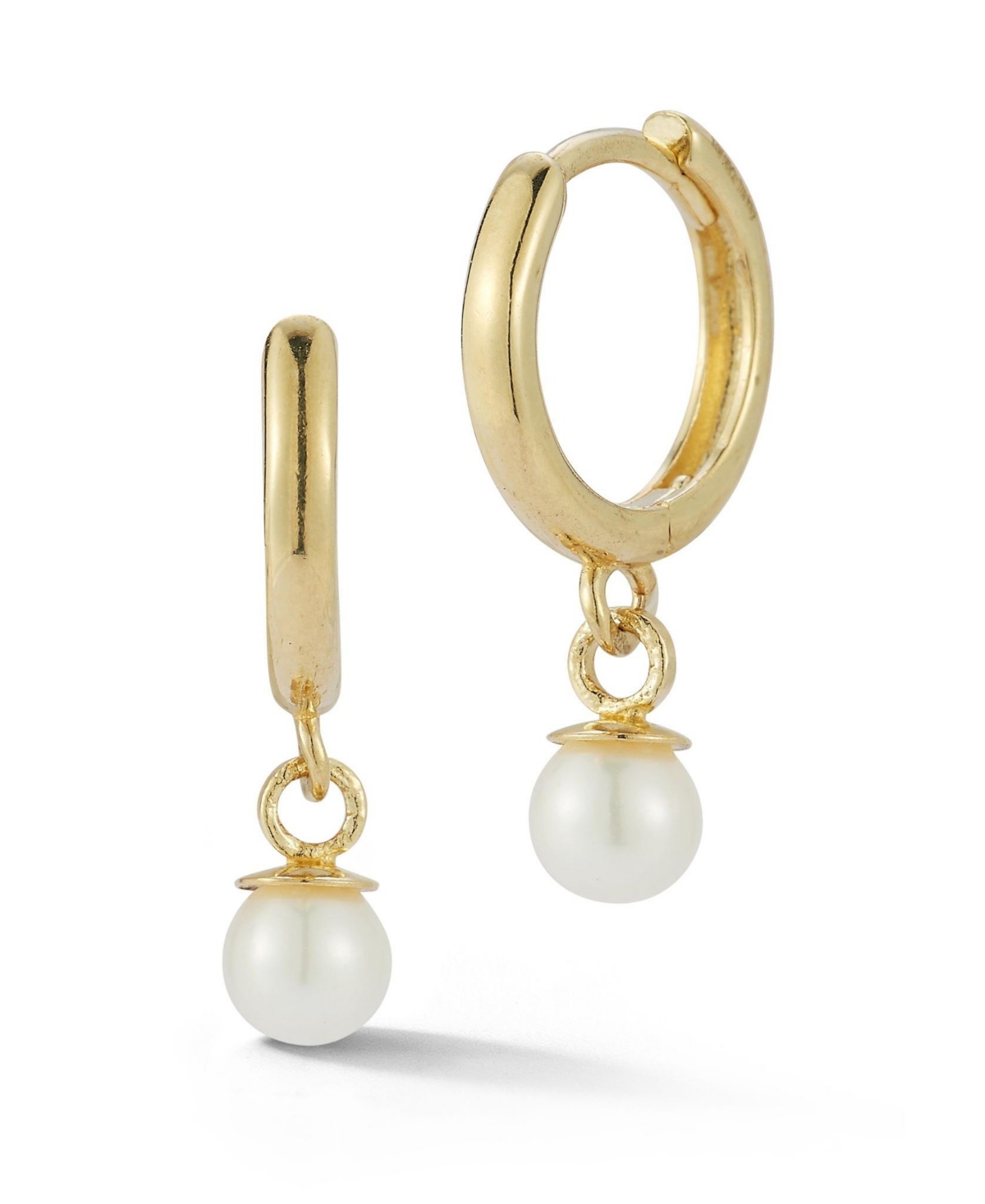 14K Gold Dainty Pearl Charm Huggie Hoop Earrings - 14k gold