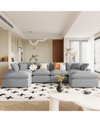 Modern Large U-Shape Sectional Sofa, 2 Large Chaise with Removable Ottomans for Living Room