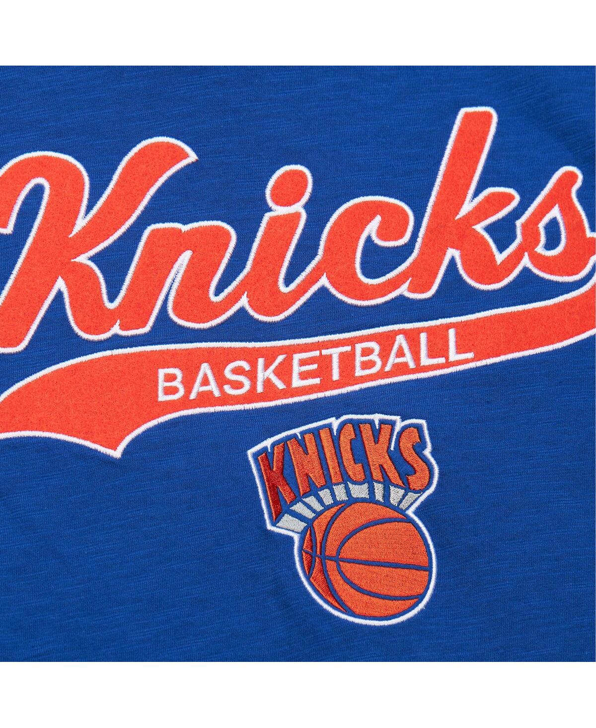 Mitchell & Ness Men's Blue New York Knicks Hardwood Classics Felt Applique Slub T-shirt In Blue