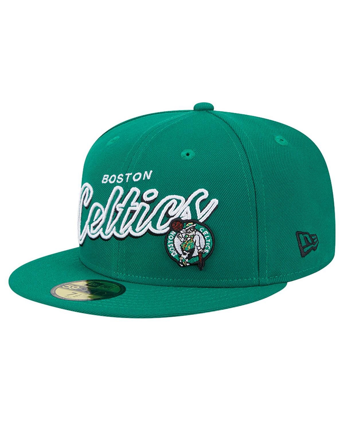 New Era Men's Kelly Green Boston Celtics Sport Night Script Sided 59fifty Fitted Hat In Kelly Green