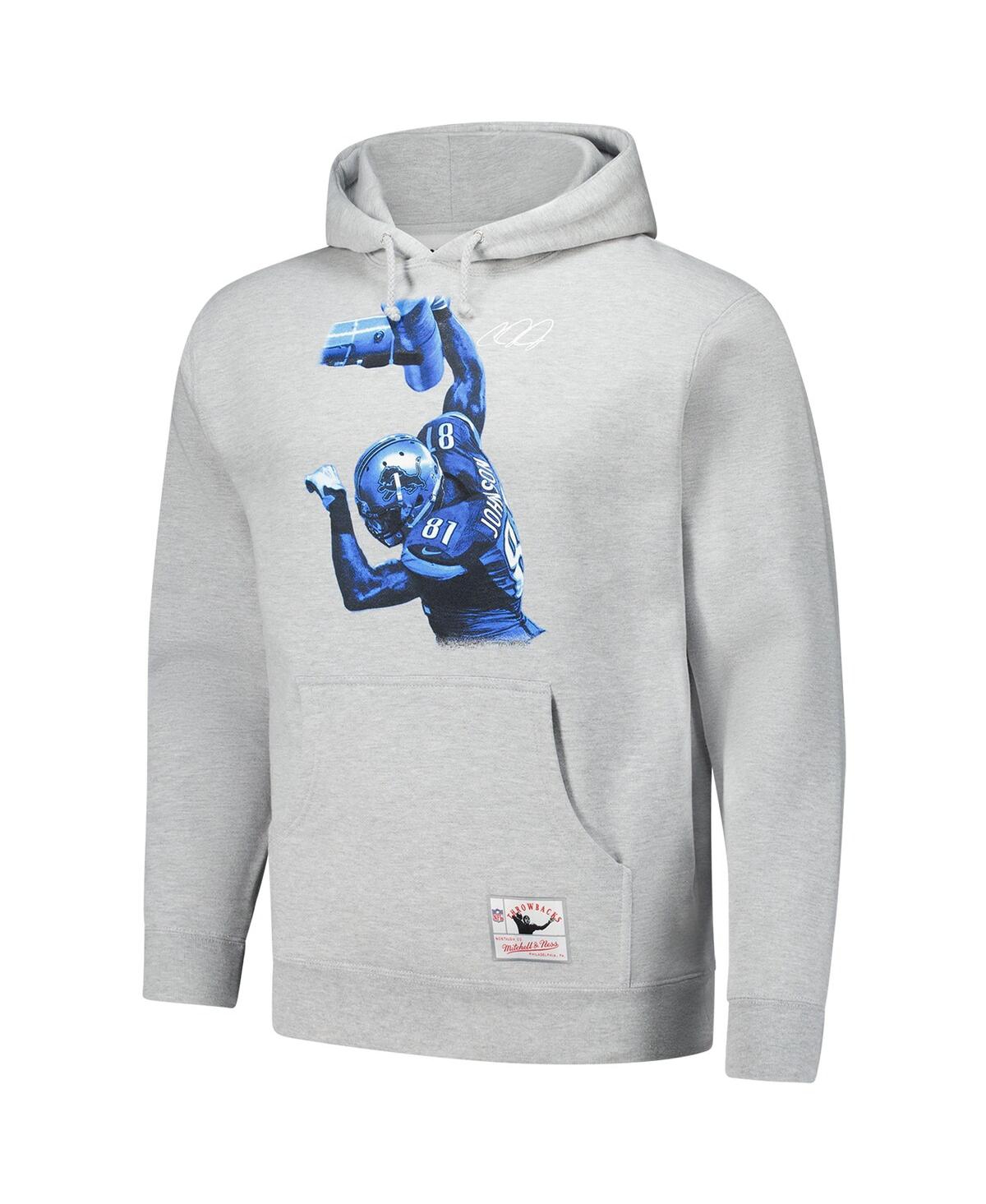 Mitchell & Ness Men's Heather Gray Calvin Johnson Detroit Lions Hall Of Fame Player Graphic Pullover Hoodie In Heather Gray