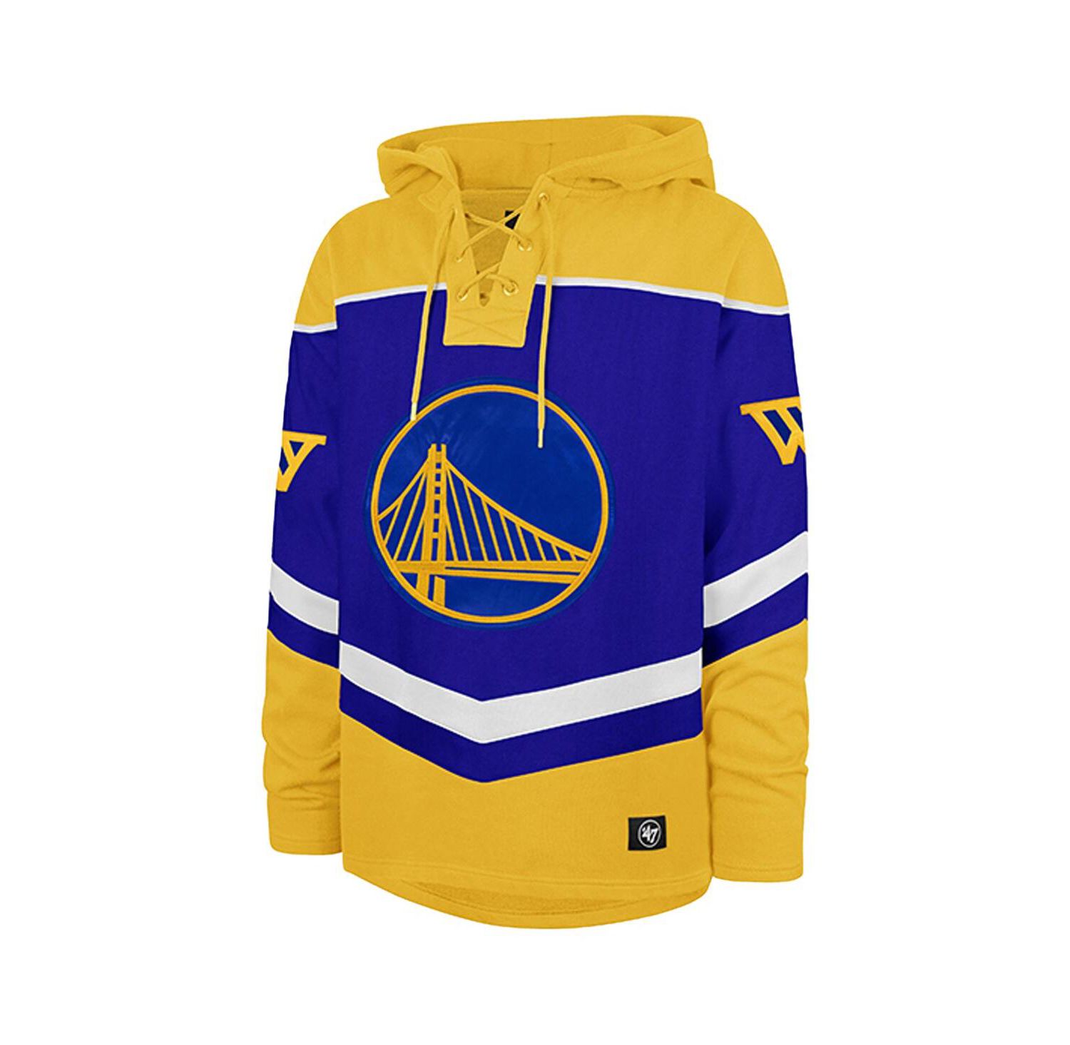 Men's Royal Golden State Warriors Oversized Tri-Satin Layup Lacer Pullover Hoodie