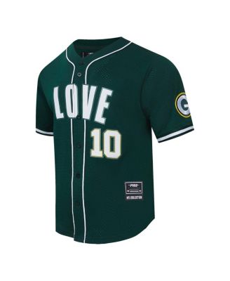 Men's Jordan Love Green Green Bay Packers Player Name Number Mesh Button-Up Baseball Jersey