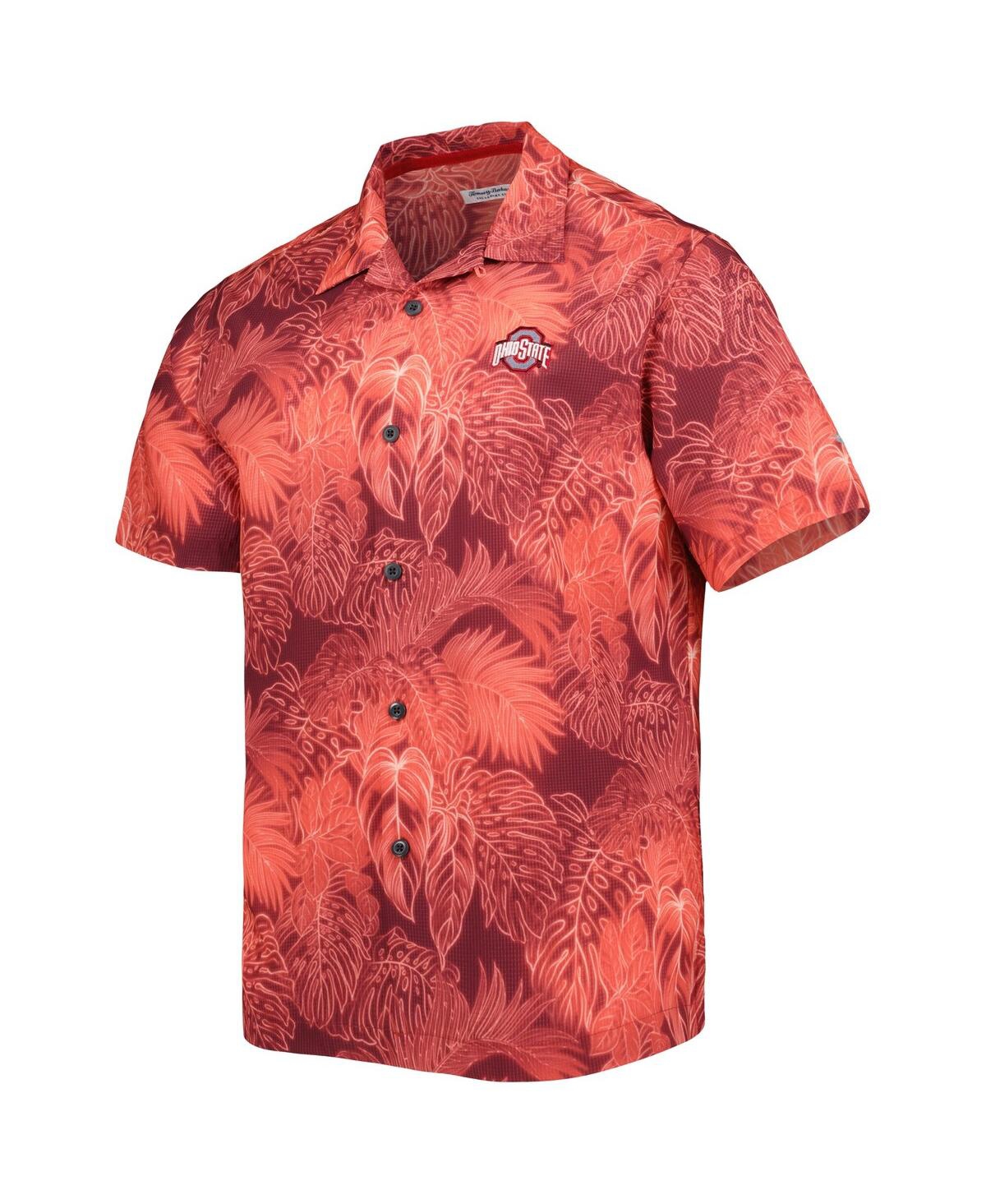 Tommy Bahama Men's Scarlet Ohio State Buckeyes Big Tall Coast Luminescent Fronds Islandzone Button-up Camp Shirt In Scarlet