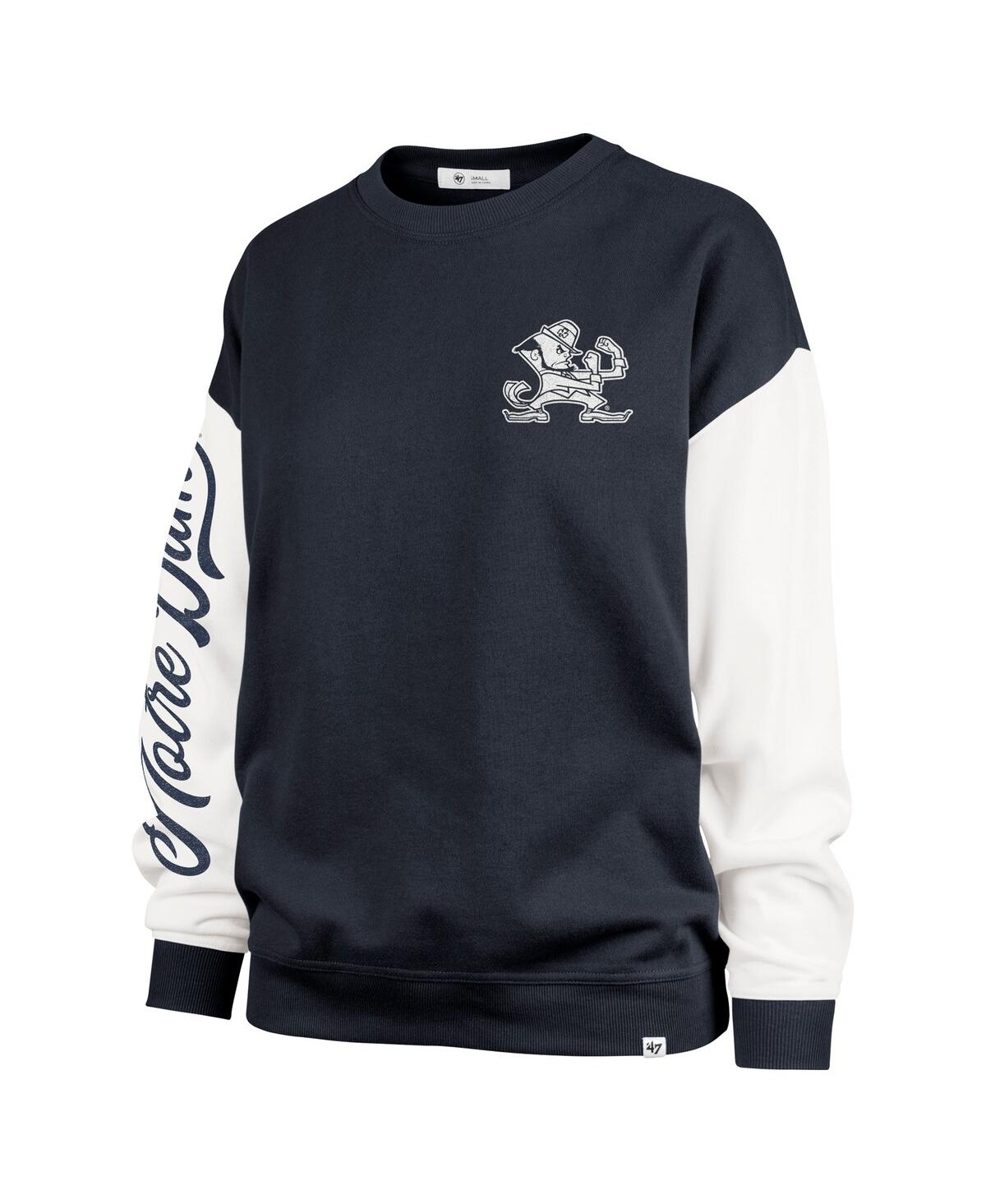 47 BRAND WOMEN'S NAVY NOTRE DAME FIGHTING IRISH DOUBLE HEADER RISE ANDIE PULLOVER SWEATSHIRT 