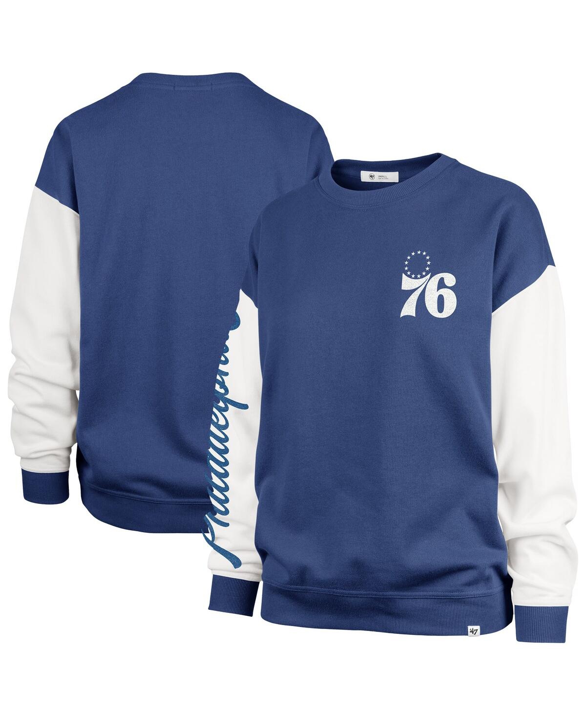 47 BRAND WOMEN'S ROYAL PHILADELPHIA 76ERS PLUS SIZE OVERSIZED RISE ANDIE PULLOVER SWEATSHIRT 