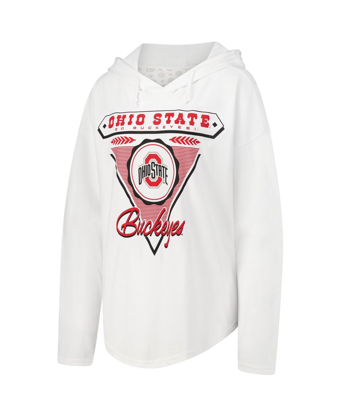 PRESSBOX WOMEN'S WHITE OHIO STATE BUCKEYES SAN BRUNO HOODIE LONG SLEEVE T-SHIRT 