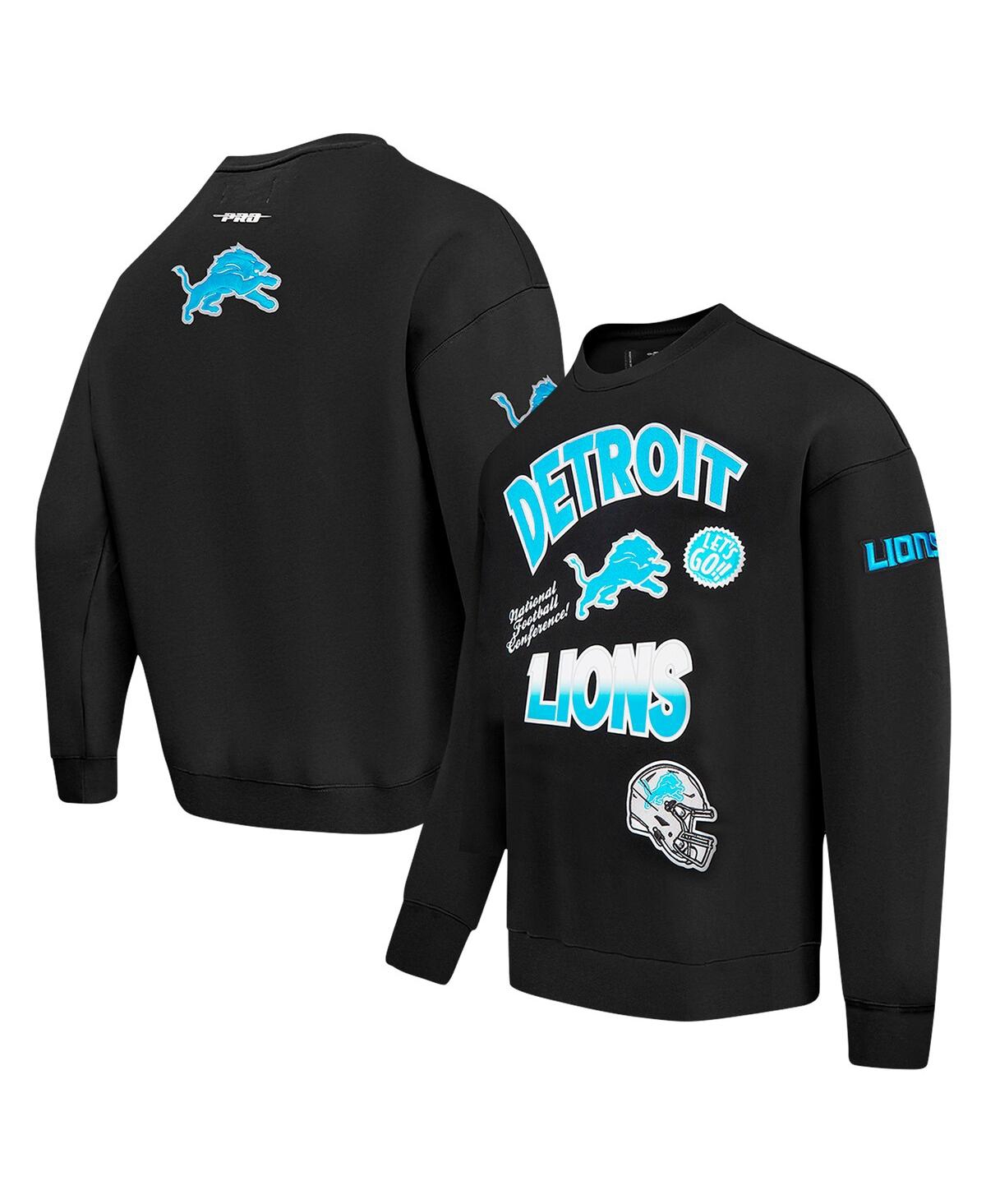 PRO STANDARD MEN'S BLACK DETROIT LIONS TURN IT UP DROP SHOULDER PULLOVER SWEATSHIRT 