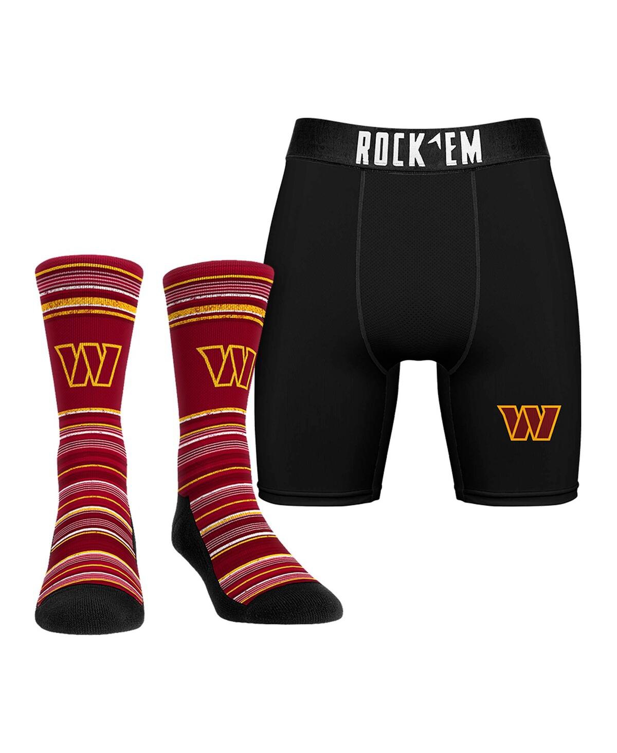 Men's Washington Commanders Primary Crew Socks Boxer Briefs Combo Pack - Black, Red