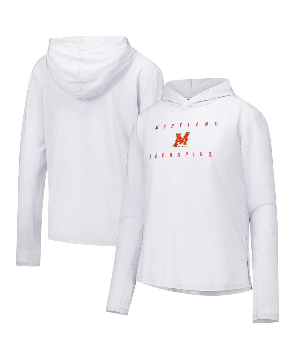 Women's White Maryland Terrapins Super-Soft Breezy Long Sleeve Tri-Blend Hoodie T-Shirt - White