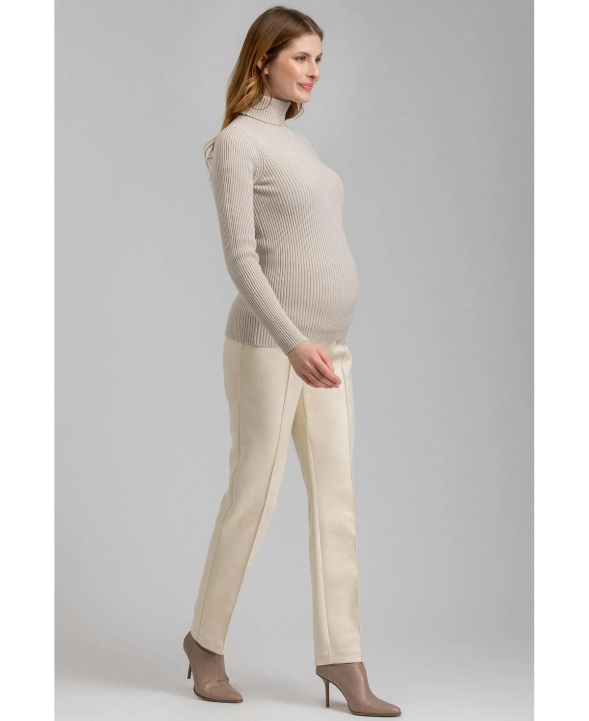 Pietro Brunelli Maternity Maternity Long Sleeve Turtleneck Rib Knit Jumper Aurora In Chalk