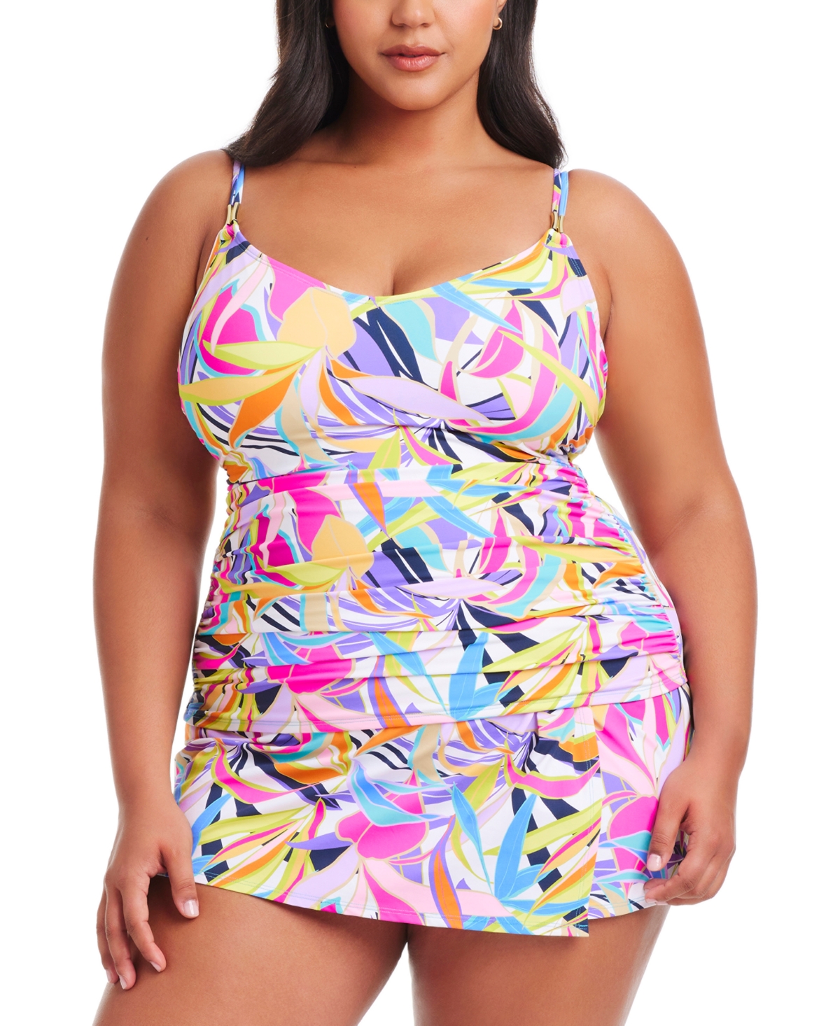 Plus Size Printed Living Color Scoop-Neck Underwire Tankini Top - Multi