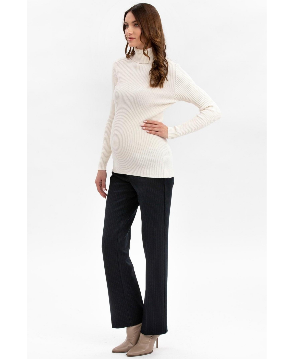 Pietro Brunelli Maternity Maternity Long Sleeve Turtleneck Rib Knit Jumper Aurora In Cream White