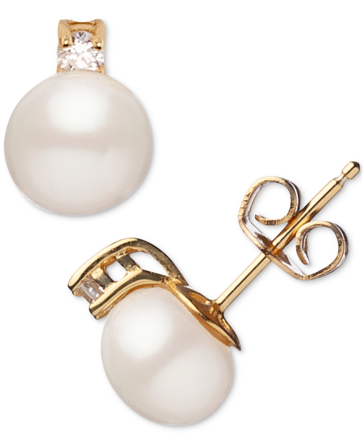 Macy's 2-pc. Set Cultured Freshwater Pearl (7- 7-1/2mm) & Cubic Zirconia Collar Necklace & Complementing St In Gold Over Silver
