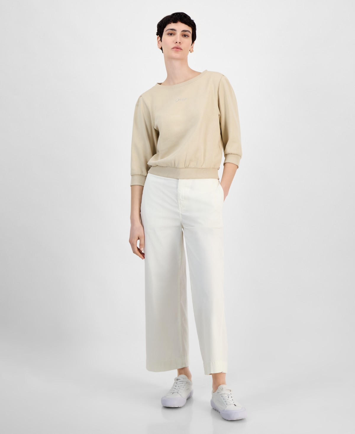 Hugo Boss Women's Cotton Logo Back-cutout Sweatshirt In Stone