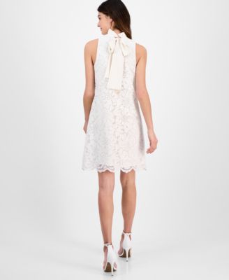 Women's High-Ruffle-Neck Sleeveless Lace Dress