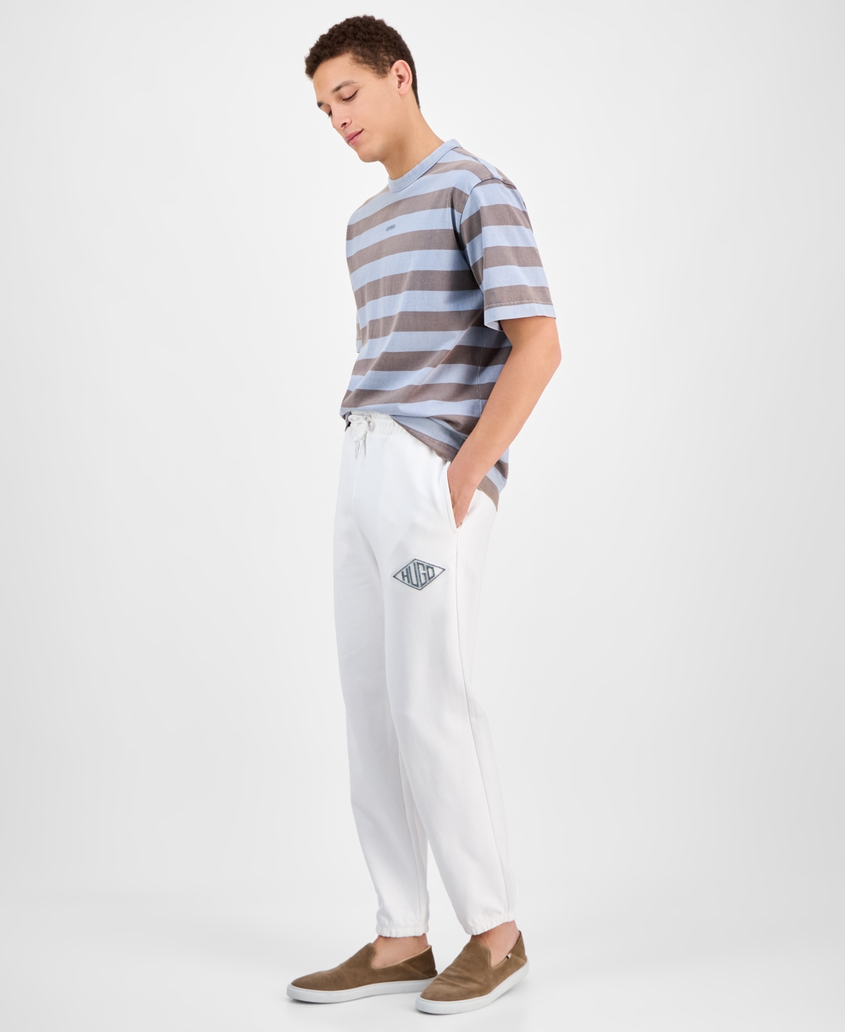 Shop Hugo Boss Hugo By  Men's Dacusi Relaxed-fit Logo Embroidered Joggers In Natural