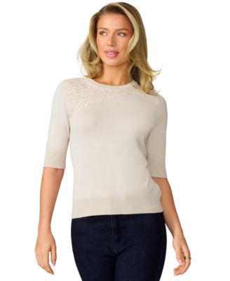 Melissa Paige - Women's Lace-Panel Elbow-Sleeve Sweater