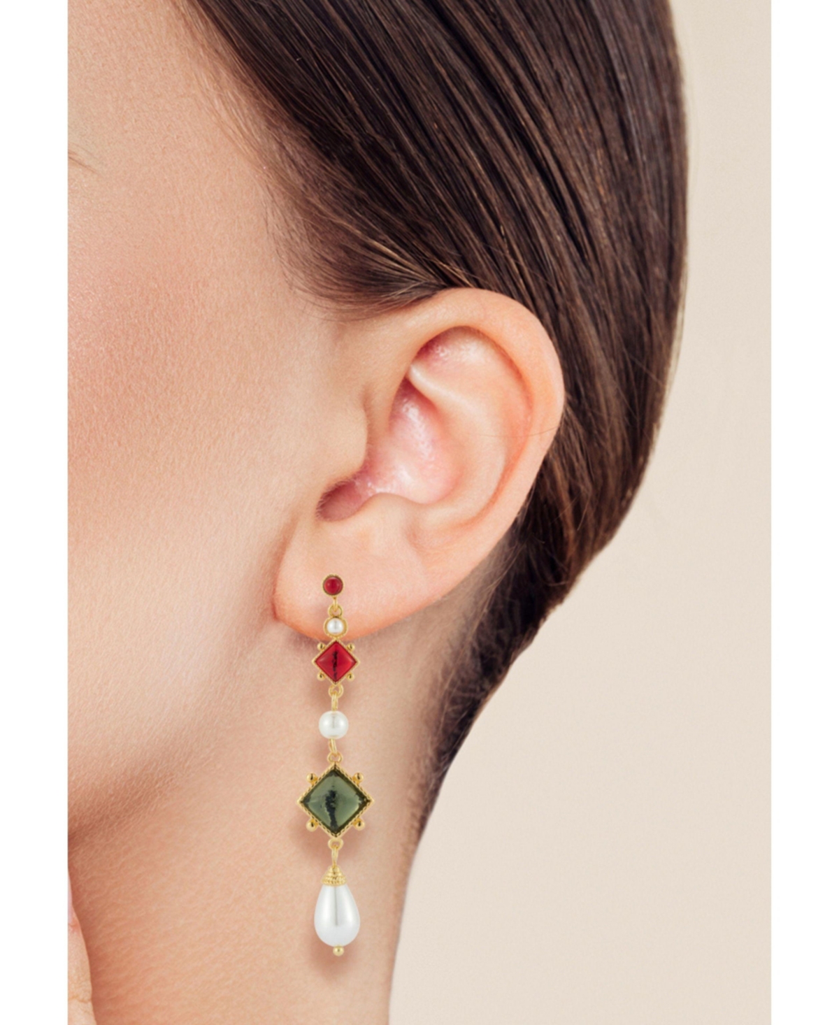Gold Plated Gem and Pearl Drop Earrings - Gold