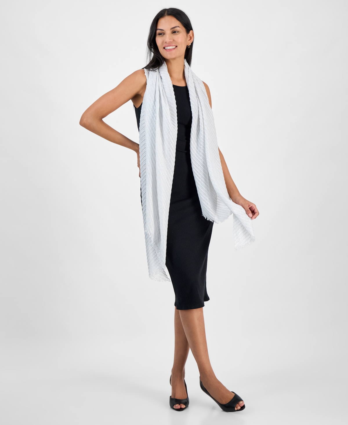 Pleated Shine Wrap Scarf, Exclusively at Macy's - Bright White