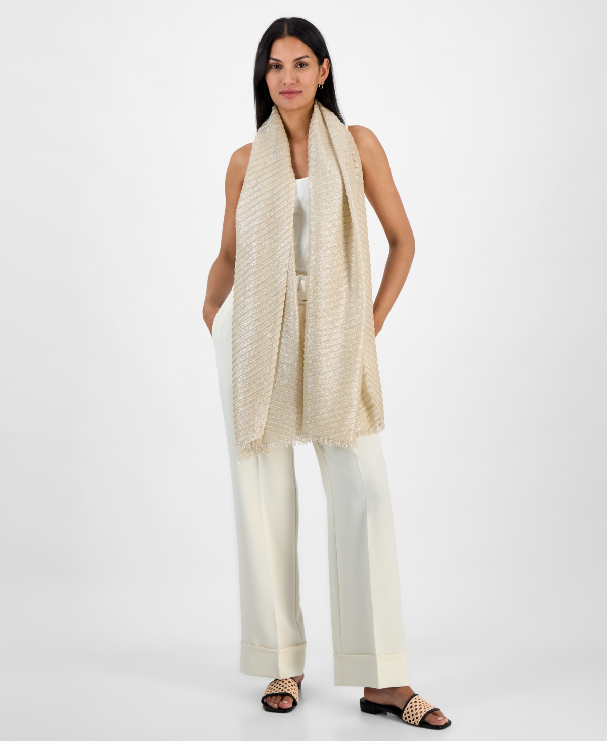 Pleated Shine Wrap Scarf, Exclusively at Macy's - Gold