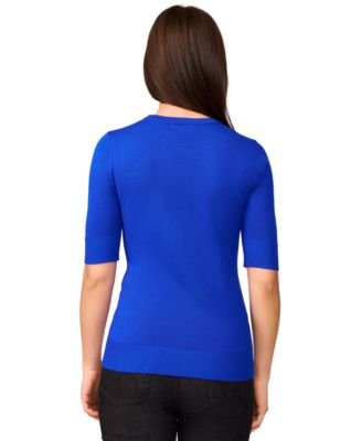 Women's Crew-Neck Elbow-Sleeve Fine-Gauge Sweater