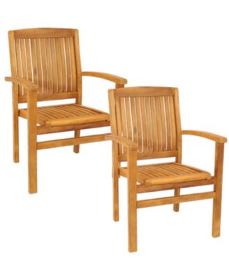 Outdoor Solid Teak Wood Slat-Back Patio Dining Armchair - Macy's