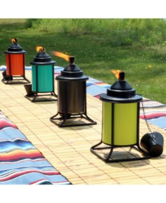 Outdoor Metal Patio Deck Poolside Lawn Tabletop Torch Set - Green, Blue, Orange, and Brown