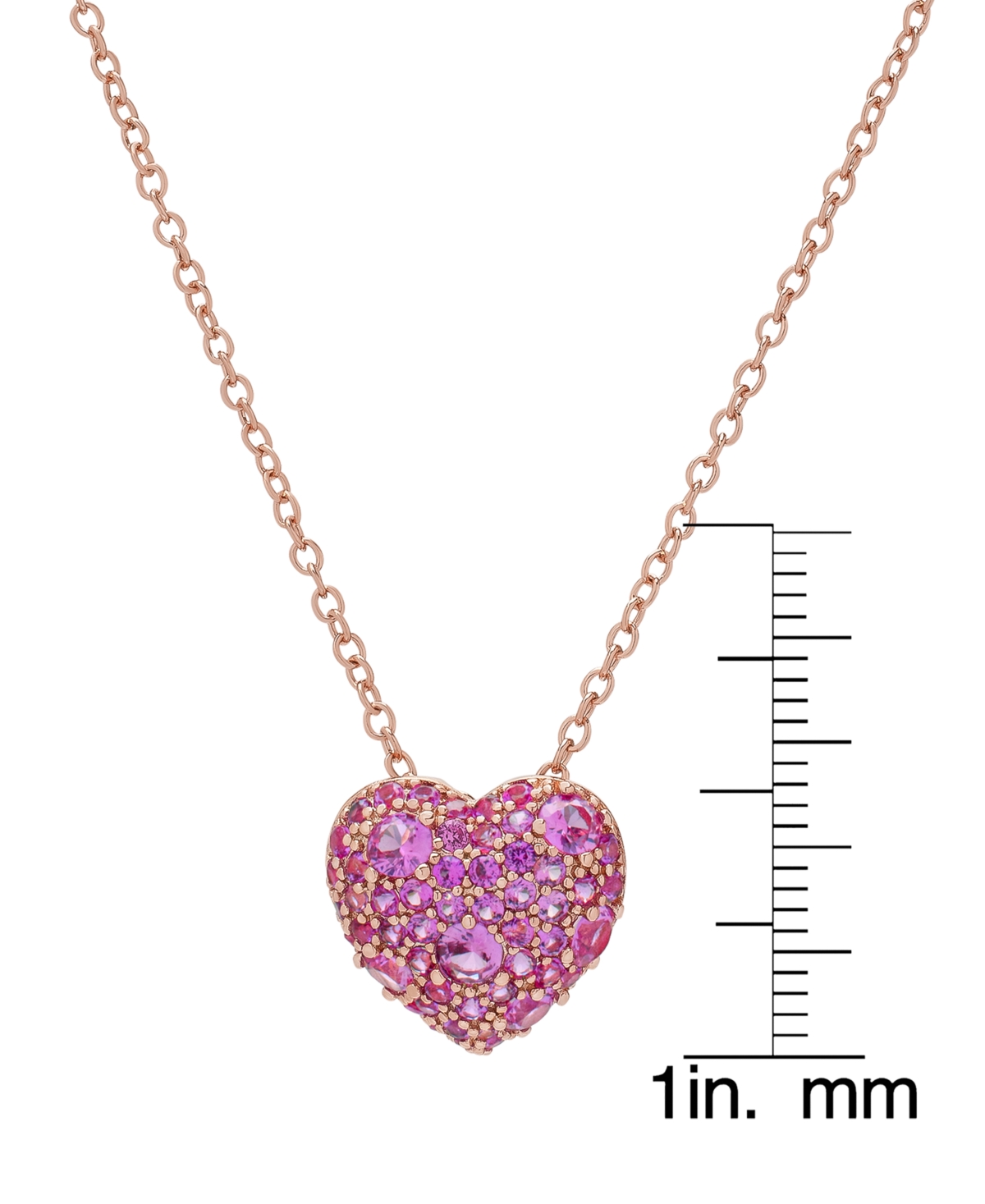 MACY'S LAB GROWN PINK SAPPHIRE CLUSTER HEARTY 18" PENDANT NECKLACE (3-1/4 CT. T.W.) IN 14K ROSE GOLD-PLATED 