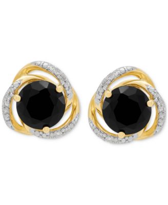 Onyx (3-7/8 ct. t.w.) & Diamond (1/10 ct. t.w.) Stud Earrings & Pendant Necklace in 14k Gold Over Sterling Silver, 16" + 2" extender
