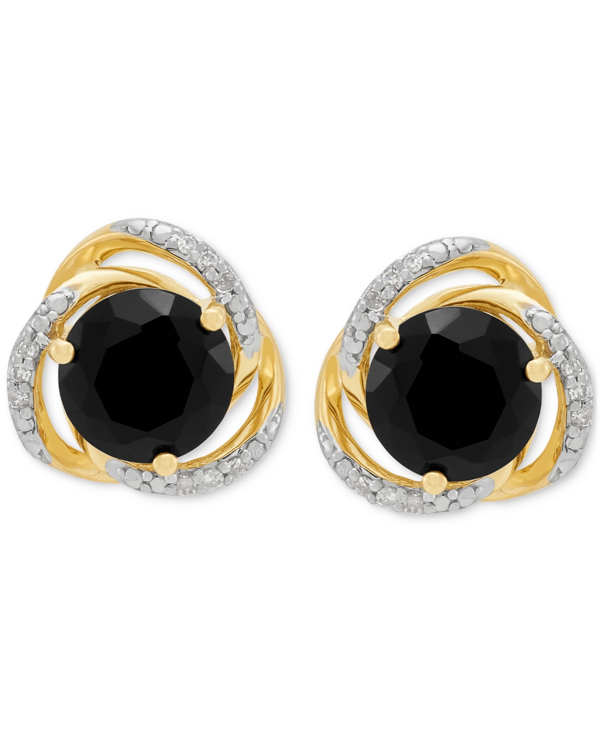 Macy's Onyx (3-7/8 Ct. T.w.) & Diamond (1/10 Ct. T.w.) Stud Earrings & Pendant Necklace In 14k Gold Over St In Onyx