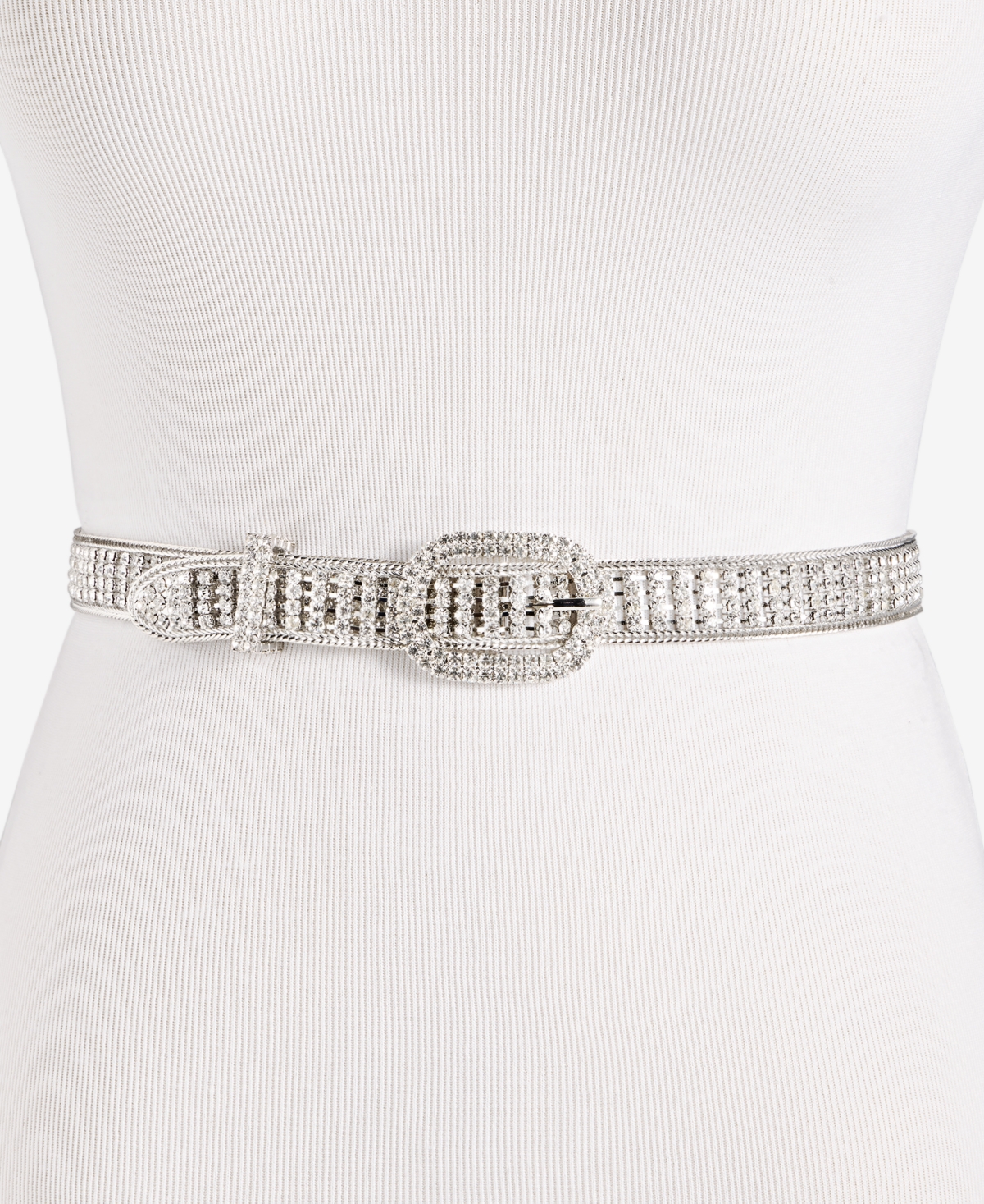 Inc International Concepts Double Circle Crystal Mesh Belt, Created For Macy's In Silver
