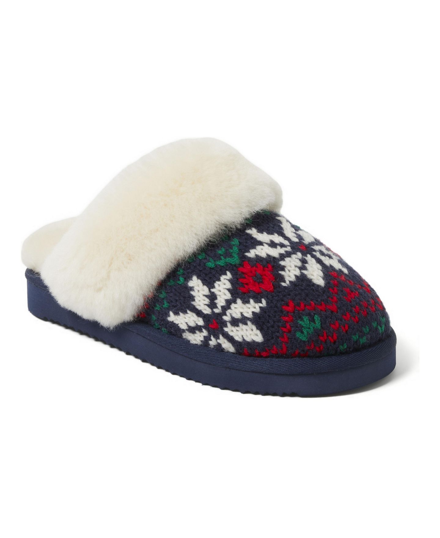 Женские тапочки Dearfoams Sydney Holiday Fair Isle Genuine Shearling Scuff Slipper, цвет: Peacoat — фото 1