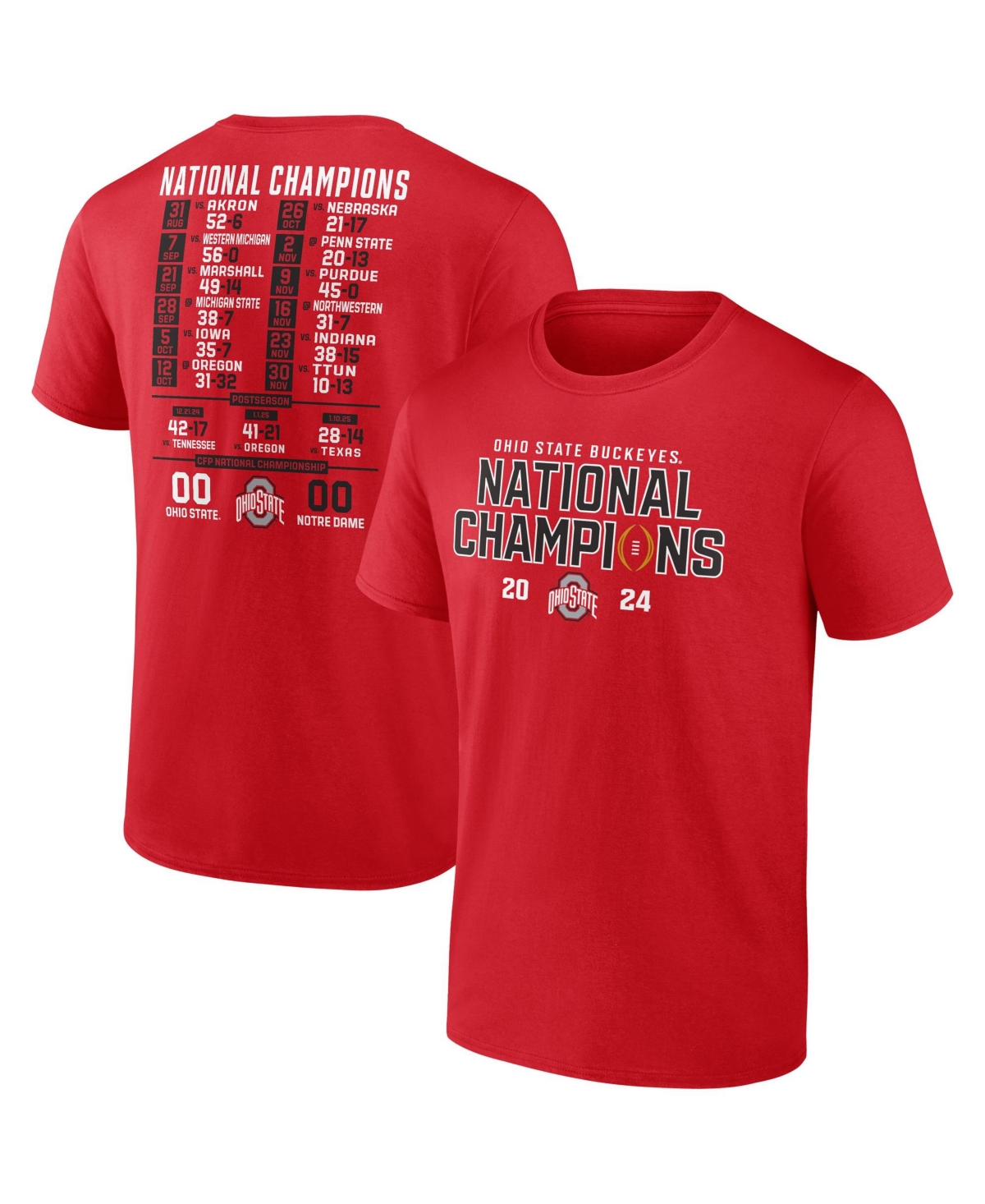 Fanatics Men's Red Ohio State Buckeyes College Football Playoff 2024 National Champions Schedule T-shirt In Red