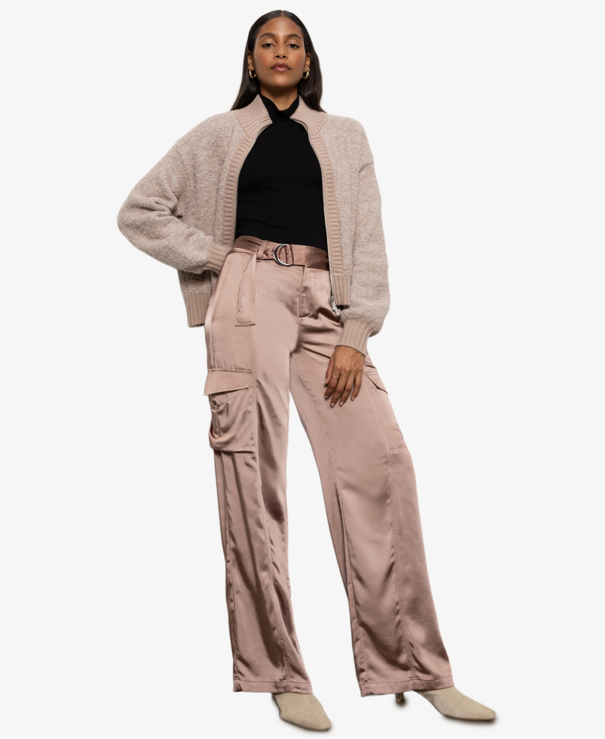 Women's Boucle-Knit Zip-Front Bomber Jacket - Feather