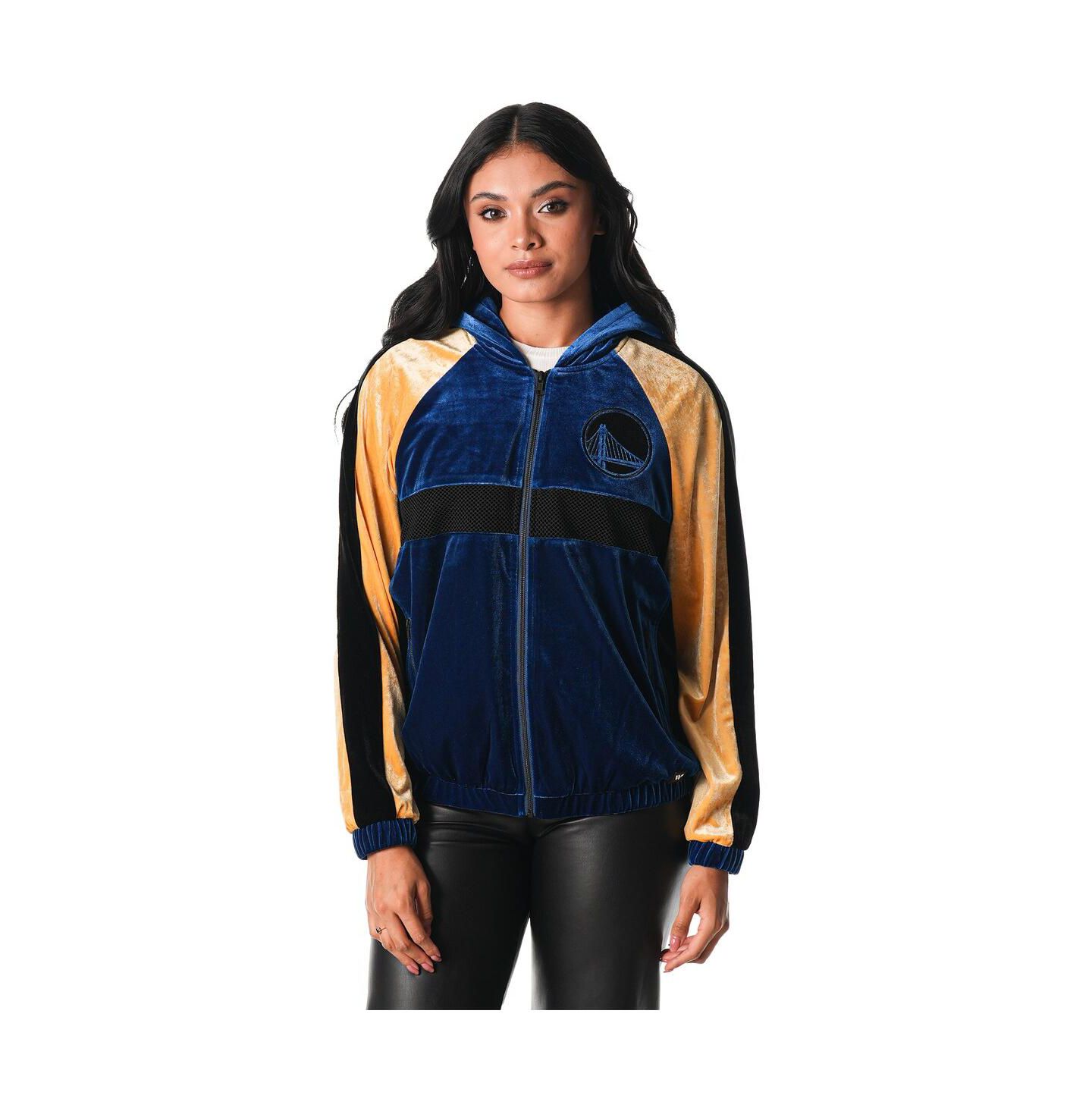 Женское худи The Wild Collective Blue Golden State Warriors Velour Full-Zip Track Jacket — фото 1