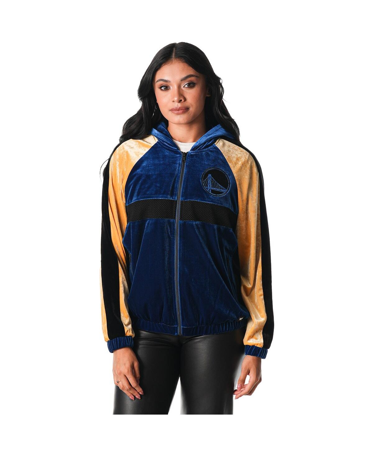 Women's Blue Golden State Warriors Velour Full-Zip Track Jacket Hoodie - Blue