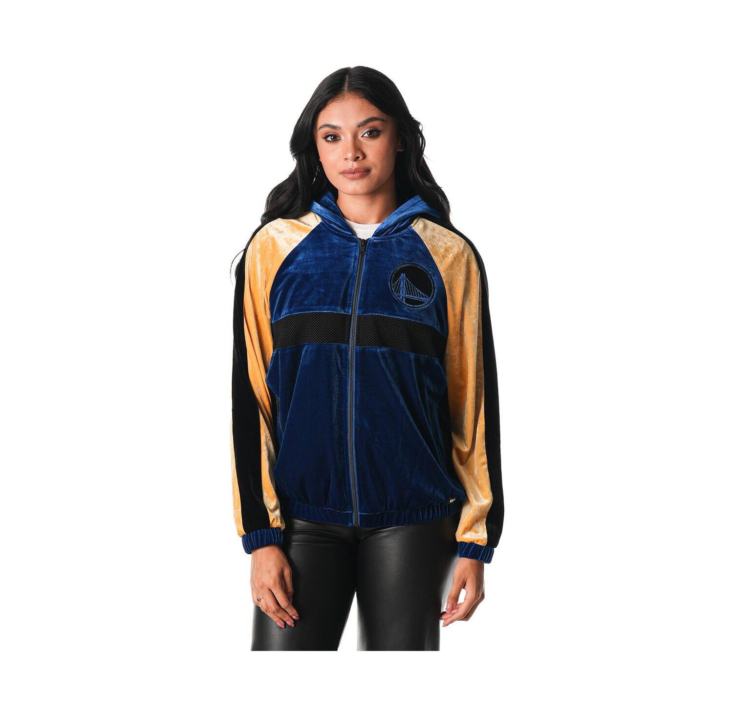 Women's Blue Golden State Warriors Velour Full-Zip Track Jacket Hoodie