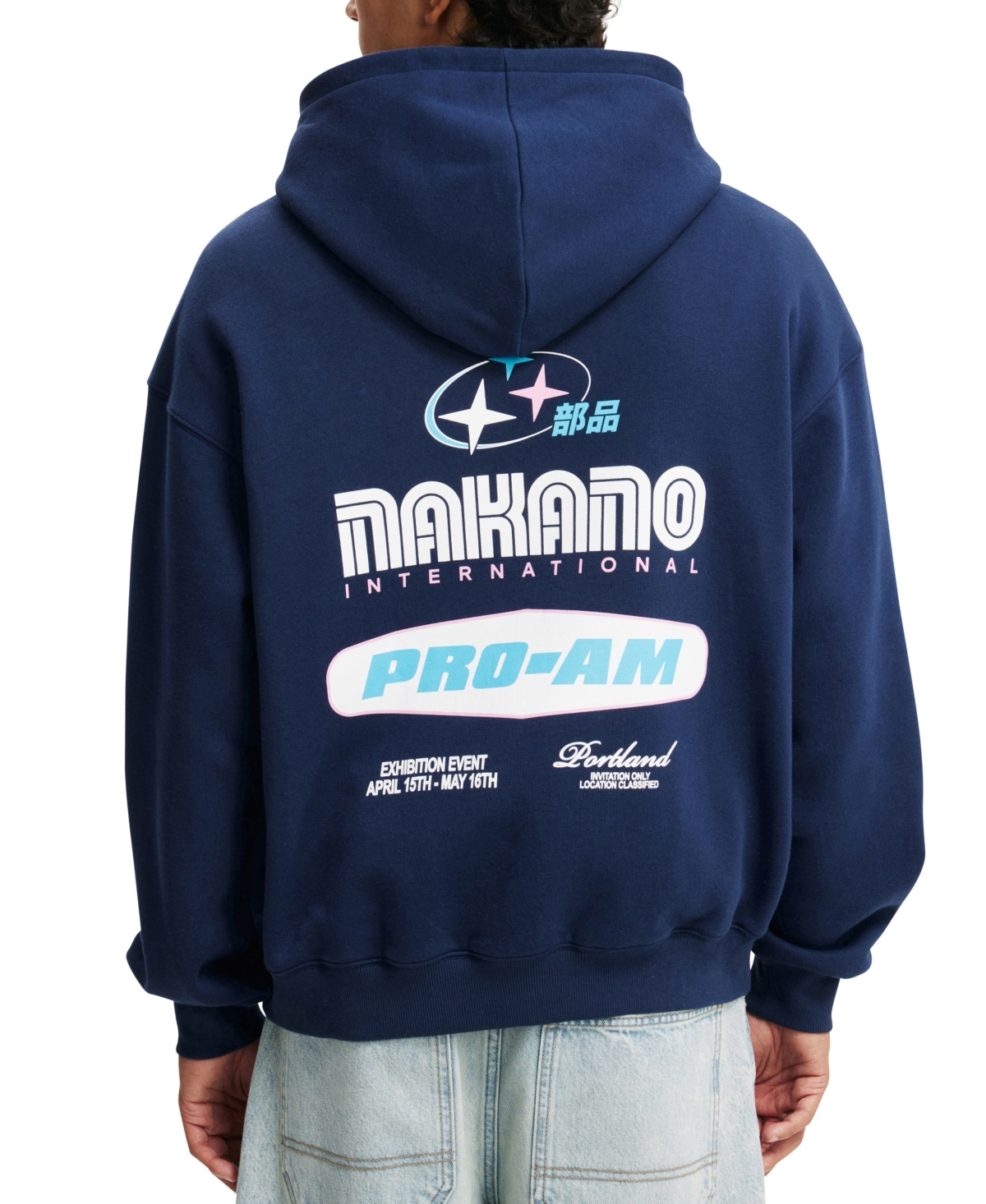 Shop Cotton On Men's Box Fit Graphic Hoodie In Indigo,mitsuba